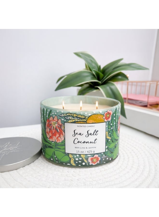 IRIS CELESTE Sea Salt Coconut Jar Candle 425grams - 3 wick Scented candle 15oz  | 50 hrs burn-time | Perfect for Gifting, Home Décor, Parties & Room Perfuming | Ideal for Living room and Office Décor - Image 1